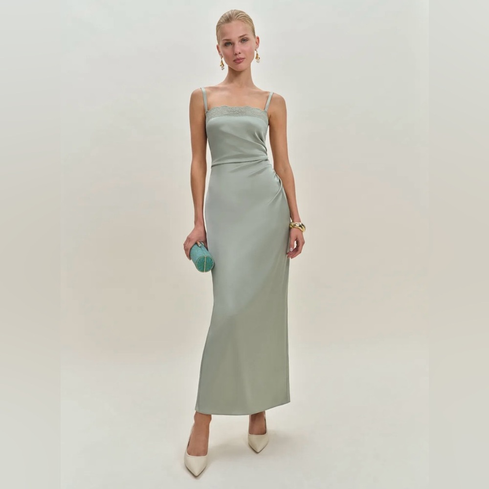NWT Reformation Vesper Satin Dress Green - Size 2